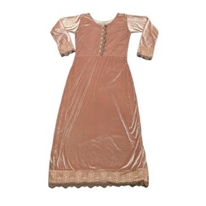 Velvet and Victorian lace trim full length dress or nightgown in pink Size S/M